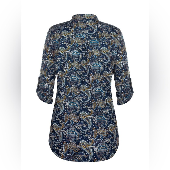 Women's Plus Size Tunic Tops 3/4 Roll Sleeve Notch V Neck Blouses Shirts - Picture 7 of 9